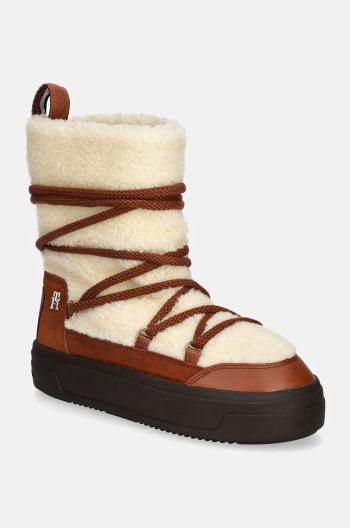 Sněhule Tommy Hilfiger LACE-UP FAUX SHEARLING SNOWBOOT hnědá barva, FW0FW08252