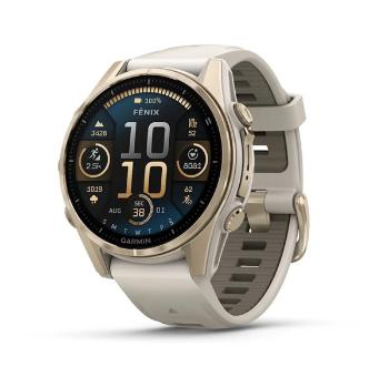 Garmin Fenix® 8 – 43 mm, AMOLED Sapphire, Soft Gold / Fog grey se silikonovým řemínkem 010-02903-11