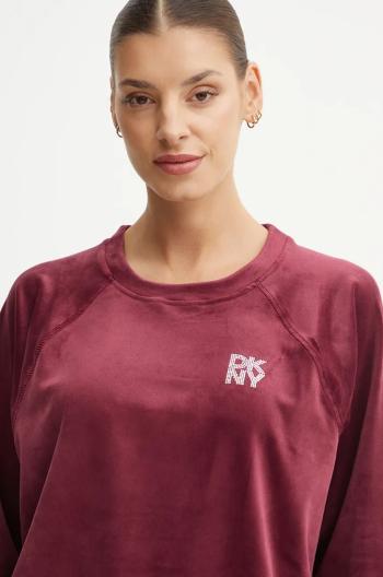 Velurová mikina Dkny vínová barva, s aplikací, DP4T1057