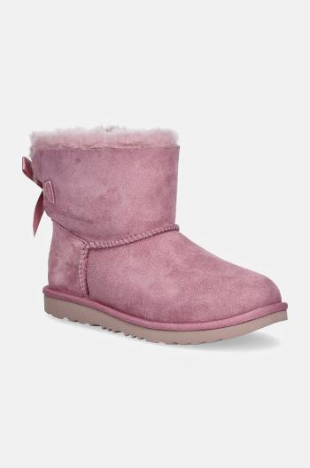 Dětské semišové sněhule UGG MINI BAILEY BOW II růžová barva, 1017397K