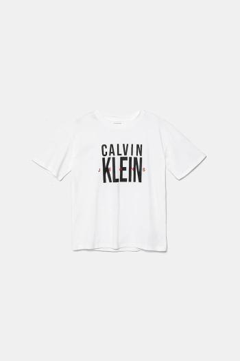 Detské bavlnené tričko Calvin Klein Jeans biela farba, s potlačou, IB0IB02448
