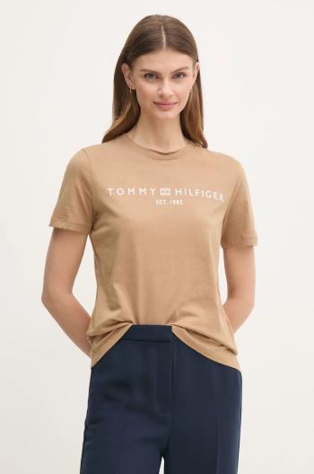 Bavlněné tričko Tommy Hilfiger hnědá barva, WW0WW40276