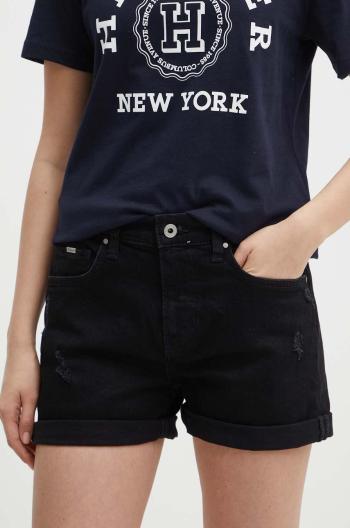 Džínové šortky Pepe Jeans STRAIGHT SHORT HW dámské, černá barva, hladké, high waist, PL801108XG8