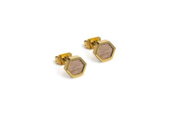 Náušnice s dřevěným detailem Apis Earrings Hexagon z chirurgické oceli s možností výměny či vrácení do 30 dnů