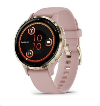 Garmin Venu® 3S, Nerezová luneta Soft Gold, pouzdro Dust Rose, silikonový řemínek