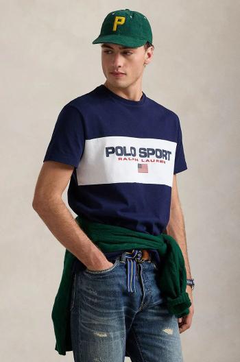 Bavlněné tričko Polo Ralph Lauren tmavomodrá barva, s potiskem, 710961611