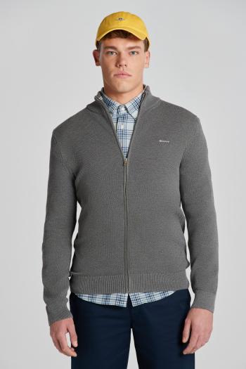 SVETR GANT COTTON PIQUE ZIP CARDIGAN DARK GREY MELANGE