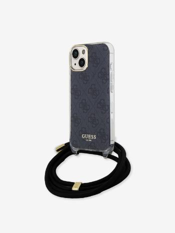 Guess IML 4G Printed Crossbody Popruh Zadní Kryt pro iPhone 15 Black Telefontok Lila