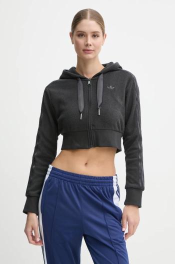 Mikina adidas Originals Femme Galore Short Fulzip Hoodie dámská, šedá barva, s kapucí, s aplikací, JN3006