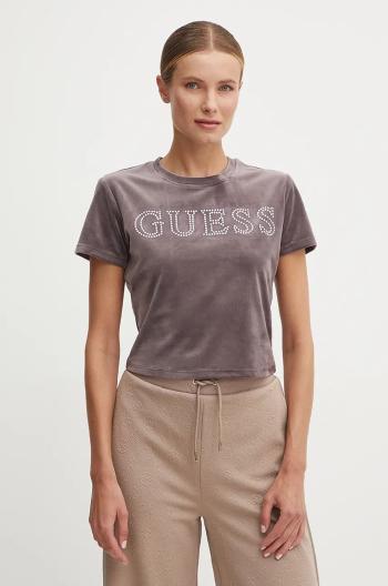 Velurové tričko Guess COUTURE fialová barva, V4BI29 KBXI2