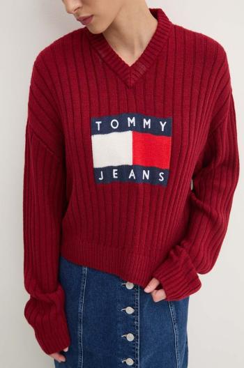 Svetr Tommy Jeans dámský, vínová barva, lehký, DW0DW18528