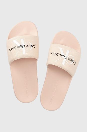 Pantofle Calvin Klein Jeans SLIDE MONOGRAM CO dámské, růžová barva, YW0YW00103