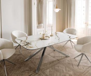 Jídelní stůl Edge oválný 200x100 keramika Calacatta Luxe bílo