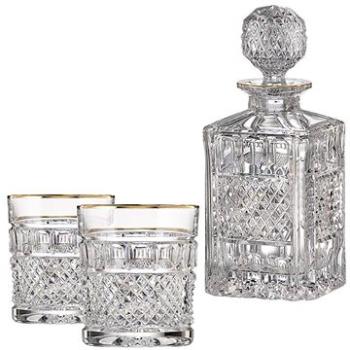 Bohemia Crystal Ručně broušený whisky set Felicie Line Gold (1 karafa + 2 sklenice) (8597451256886)