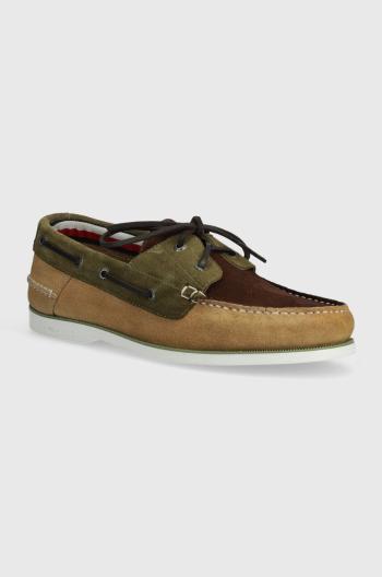 Semišové mokasíny Tommy Hilfiger TH BOAT SHOE CORE C BLOCK SUEDE pánské, zelená barva, FM0FM04630