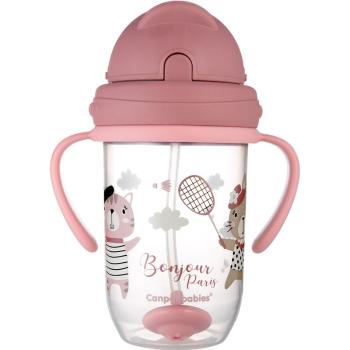 Canpol babies Bonjour Paris Cup hrnek s brčkem Pink 270 ml