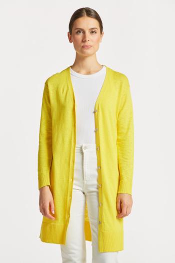 SVETR GANT LINEN-BLEND LONG V-NECK CARDIGAN CANARY YELLOW