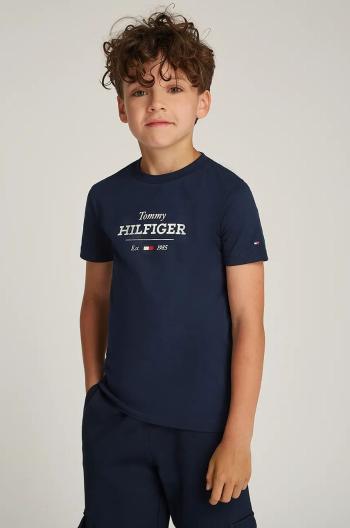 Dětské bavlněné tričko Tommy Hilfiger tmavomodrá barva, s potiskem, KB0KB09356