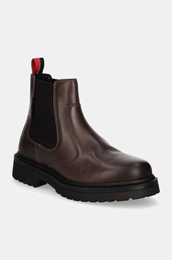 Kožené kotníkové boty Tommy Jeans TJM CHELSEA BOOT pánské, hnědá barva, EM0EM01469