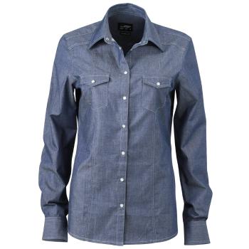 James & Nicholson Dámská džínová košile JN628 - Světlý denim | XL