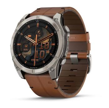 Garmin Fenix® 8 – 51 mm, AMOLED Sapphire, Titanium / Brown Leather Band 010-02905-40