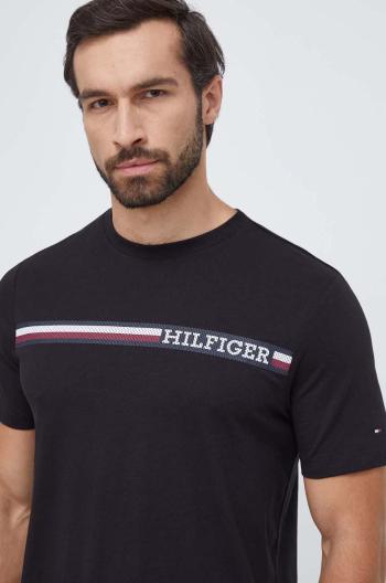 Bavlněné tričko Tommy Hilfiger černá barva, s potiskem, MW0MW33688