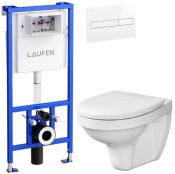 LAUFEN Rámový podomítkový modul CW1 SET s bílým tlačítkem + WC CERSANIT DELFI + SEDÁTKO H8946600000001BI DE1