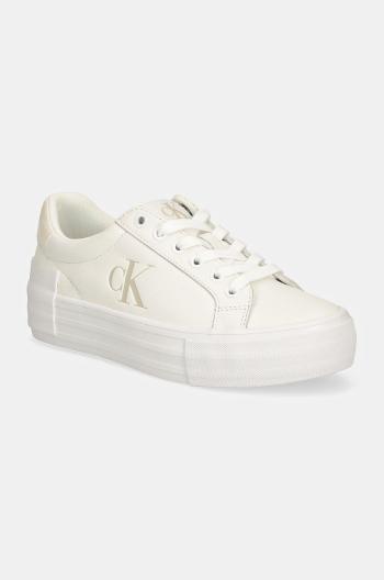 Kožené sneakers boty Calvin Klein Jeans VULC FLATFORM LOW MG LTH bílá barva, YW0YW01613