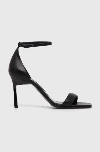 Kožené sandály Calvin Klein HEEL SANDAL 90 LTH černá barva, HW0HW01944