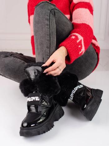 Pohodlné dámske snežnice čierne bez podpätku