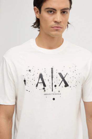 Bavlněné tričko Armani Exchange béžová barva, s potiskem, XM000062 AF10356