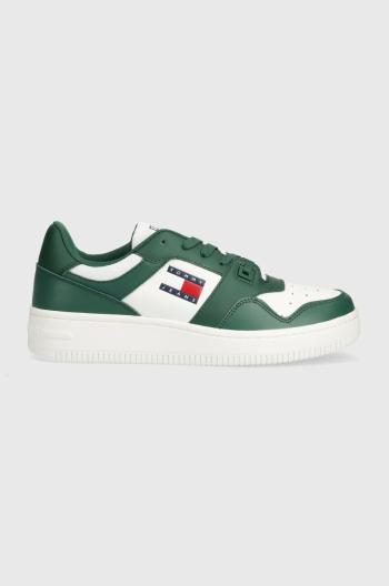 Kožené sneakers boty Tommy Jeans TJM RETRO BASKET ESS zelená barva, EM0EM01395