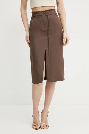 Sukňa s prímesou ľanu Patrizia Pepe hnedá farba, midi, puzdrová, 2G1007 A052