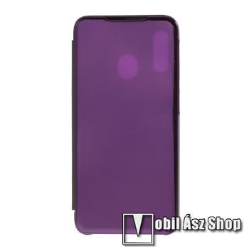 Notesz / flip tok - LILA - oldalra nyíló áttetsző flip cover, asztali tartó funkció, műanyag belső - SAMSUNG Galaxy A20e (SM-A202F)