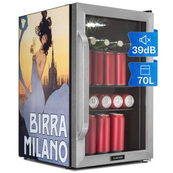 Klarstein Beersafe 70, Birra Milano Edition, lednice, 70 l, 3 police, panoramatické skleněné dveře, nerezová ocel