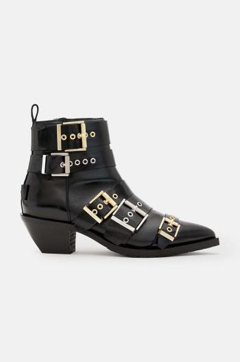 Kožené kotníkové boty AllSaints Jane Buckle Boot dámské, černá barva, na podpatku, W019FB