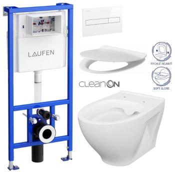 LAUFEN Rámový podomítkový modul CW1 SET s bílým tlačítkem + WC CERSANIT CLEANON MODUO + SEDÁTKO H8946600000001BI MO1