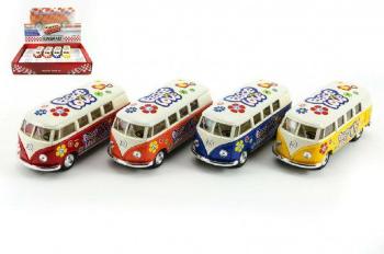 Teddies Autobus Kinsmart Volkswagen Classical kov 13cm na zpětné natažení žluto/bílý