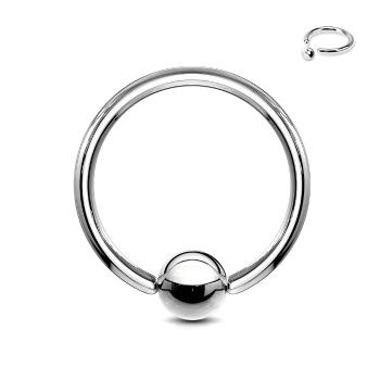 Piercing striebornej farby z chirurgickej ocele - krúžok s guličkou, hrúbka 2 mm - Hrúbka x priemer x veľkosť guličky: 2 mm x 10 mm x 4 mm