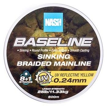 Nash splétaná šňůra baseline sinking braid uv yellow 600 m - 0,24 mm 11,33 kg