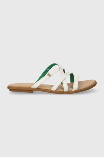 Kožené pantofle Tommy Hilfiger TH STRAP FLAT SANDAL dámské, béžová barva, FW0FW08067