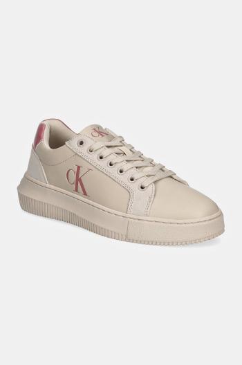 Kožené sneakers boty Calvin Klein Jeans CHUNKY CUPSOLE LTH MG LTH béžová barva, YW0YW01614