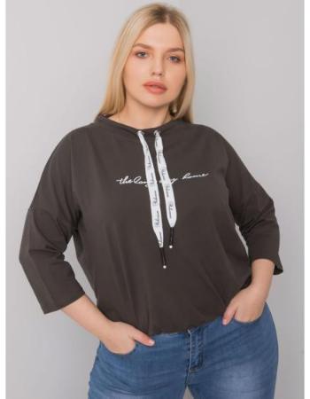 Dámská halenka s nápisem plus size PERRY tmavě khaki  