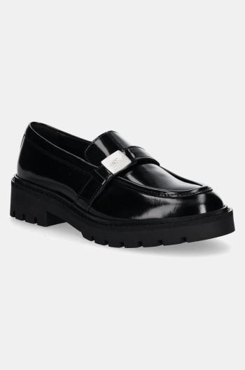 Kožené mokasíny Calvin Klein Jeans FLATFORM SHOE DRIVER HDW dámské, černá barva, na plochém podpatku, YW0YW01657