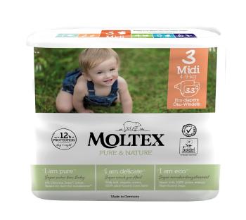 4x MOLTEX Pure&Nature Pleny jednorázové 3 Midi (4-9 kg) 33 ks - ECONOMY PACK