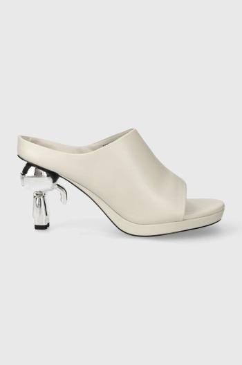 Kožené pantofle Karl Lagerfeld IKON HEEL dámské, bílá barva, na podpatku, KL39004