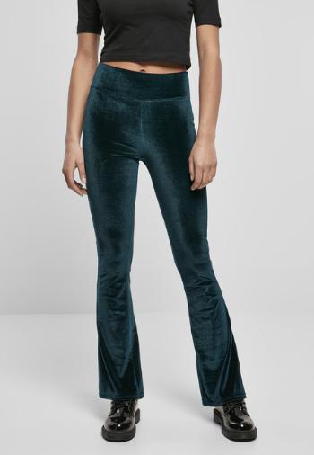 Urban Classics Ladies High Waist Velvet Boot Cut Leggings teal - XS