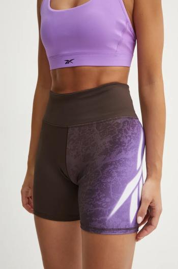 Tréninkové šortky Reebok LUX Collection hnědá barva, vzorované, high waist, 100205570