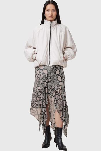 Sukňa s prímesou hodvábu AllSaints CASSIE viac farieb, midi, áčkový strih, W013RC