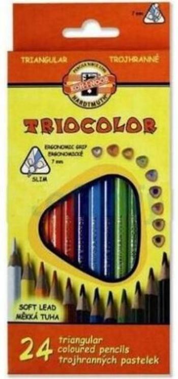 Koh-i-noor pastelky TRIOCOLOR trojhranné tenké (měkká tuha) souprava 24 ks v papírové krabičce